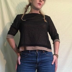 REVERSIBLE nude/black netted blouse